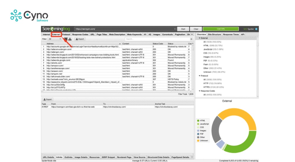 Screaming Frog SEO Spider còn giúp bạn phân tích nội dung