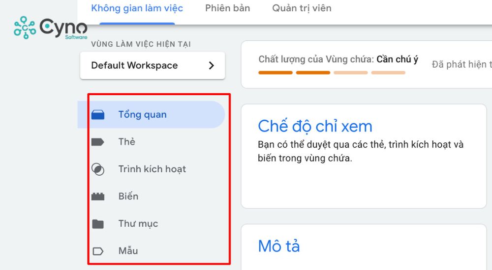 Các thẻ tại giao diện GTM