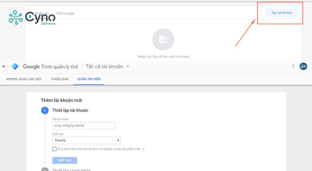 Nhấn chọn để tạo tài khoản