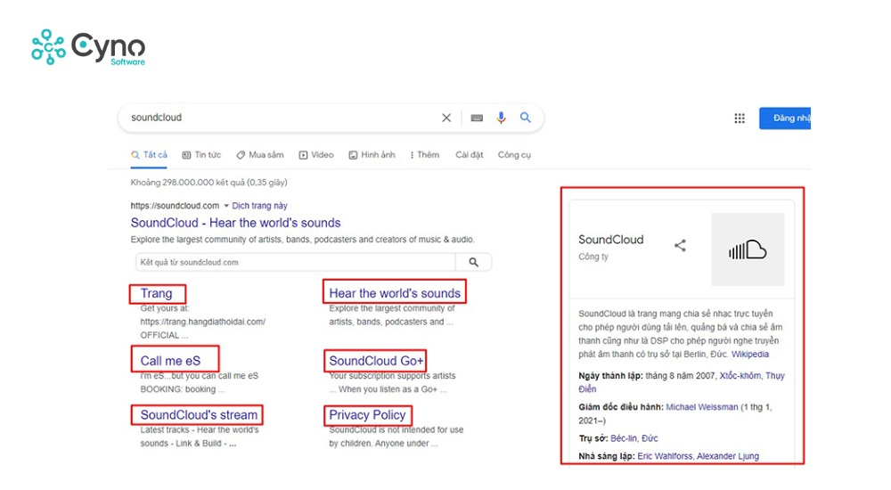 Kết quả SERPs cho Navigational