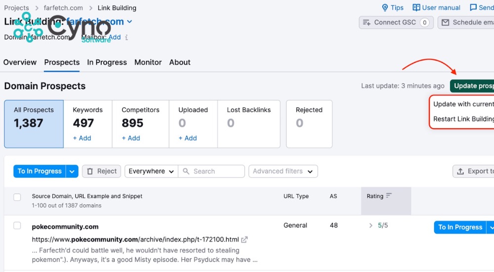 Giao diện SEMrush với chức năng Link Building Tool